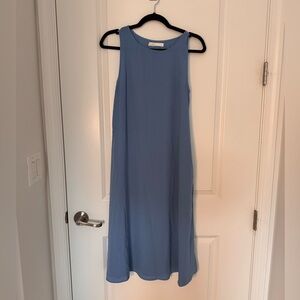 OAK + FORT Blue Sleeveless Crew Neck Midi Sundress